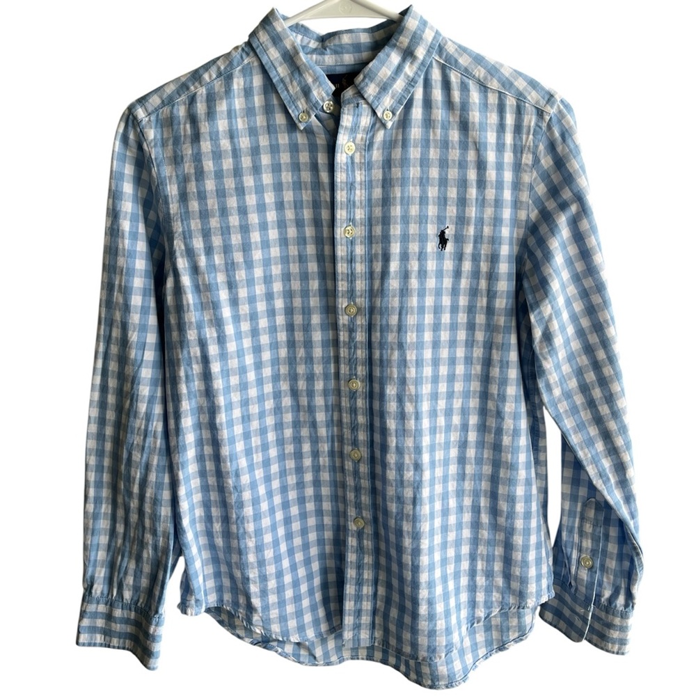 Ralph Lauren Blue and White Gingham Button-Down Shirt